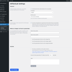 Page screenshot: AltTextLab → Settings