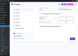 Page screenshot: Amelia &rarr; Settings