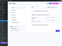 Page screenshot: Amelia &rarr; Settings