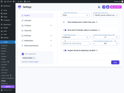 Page screenshot: Amelia &rarr; Settings