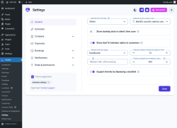Page screenshot: Amelia &rarr; Settings
