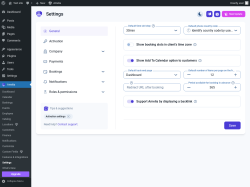 Page screenshot: Amelia &rarr; Settings