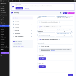 Page screenshot: Amelia &rarr; Settings