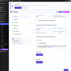 Page screenshot: Amelia &rarr; Settings