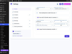 Page screenshot: Amelia &rarr; Settings