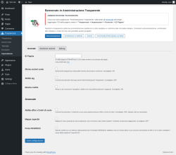 Page screenshot: Trasparenza → Impostazioni