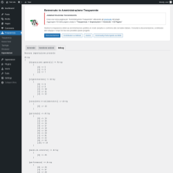 Page screenshot: Trasparenza → Impostazioni → Debug