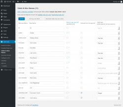 Page screenshot: User Lists &rarr; Fields & Nice Names