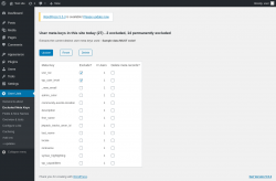 Page screenshot: User Lists &rarr; Excluded Meta Keys