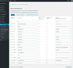 Page screenshot: User Lists &rarr; Fields & Nice Names