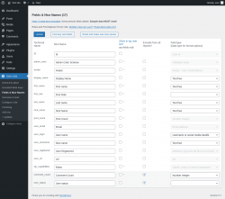 Page screenshot: User Lists &rarr; Fields & Nice Names