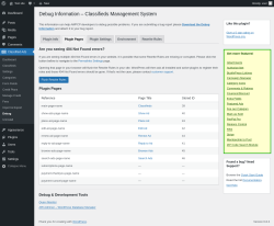 Page screenshot: Classified Ads → Debug → 
        Plugin Pages    