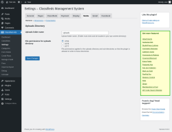 Page screenshot: Classified Ads → Settings → Media