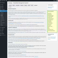 Page screenshot: Classified Ads → Settings → Facebook