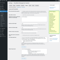 Page screenshot: Classified Ads → Settings → Display