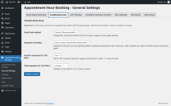 Page screenshot: Appointment Hour Booking → General Settings → Troubleshoot Area