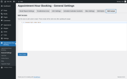 Page screenshot: Appointment Hour Booking → General Settings → Edit Scripts