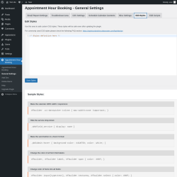 Page screenshot: Appointment Hour Booking → General Settings → Edit Styles
