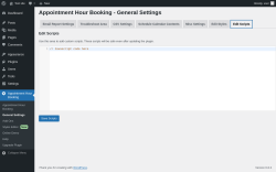 Page screenshot: Appointment Hour Booking &rarr; General Settings &rarr; Edit Scripts