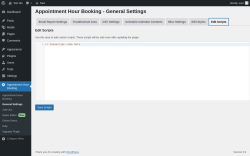 Page screenshot: Appointment Hour Booking &rarr; General Settings &rarr; Edit Scripts