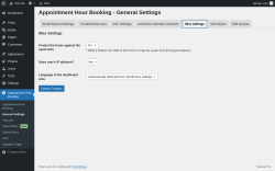 Page screenshot: Appointment Hour Booking &rarr; General Settings &rarr; Misc Settings