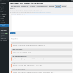 Page screenshot: Appointment Hour Booking &rarr; General Settings &rarr; Edit Styles