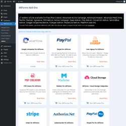 Page screenshot: ARForms Lite → Addons