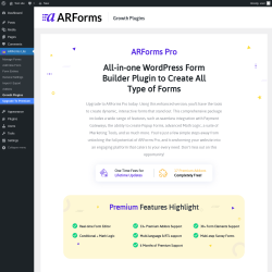 Page screenshot: ARForms Lite → Growth Plugins