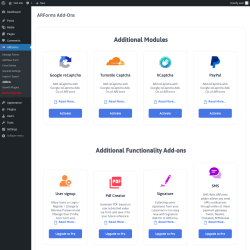Page screenshot: ARForms → Addons