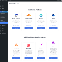 Page screenshot: ARForms → Addons