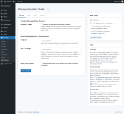 Page screenshot: Settings &rarr; ARIA Toolkit &rarr; General
