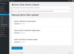 Page screenshot: Appearance → Import Demo Data