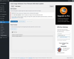 Page screenshot: Settings → Image Attributes → Bulk Updater