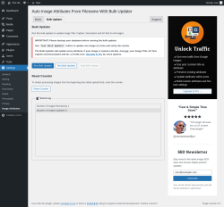 Page screenshot: Settings → Image Attributes → Bulk Updater