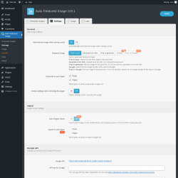 Page screenshot: Auto Featured Image &rarr; Settings