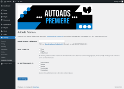 Page screenshot: Settings &rarr; AutoAds Premiere