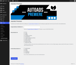 Page screenshot: Settings &rarr; AutoAds Premiere