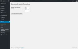 Page screenshot: Tools → Generate Greeklish Permalinks