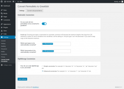 Page screenshot: Settings → Convert Greek Permalinks