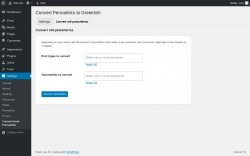 Page screenshot: Settings → Convert Greek Permalinks → 
					Convert old posts/terms				