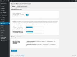 Page screenshot: Settings → Convert Greek Permalinks