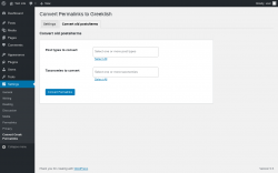 Page screenshot: Settings → Convert Greek Permalinks → 
					Convert old posts/terms				