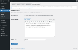 Page screenshot: YouTube Gallery → Settings → GDPR Compliance