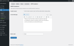 Page screenshot: YouTube Gallery → Settings → GDPR Compliance