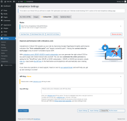 Page screenshot: Settings &rarr; Autoptimize &rarr;  Critical CSS