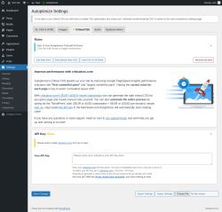 Page screenshot: Settings &rarr; Autoptimize &rarr;  Critical CSS
