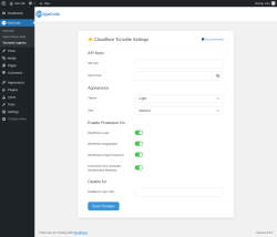 Page screenshot: AyeCode → Turnstile Captcha