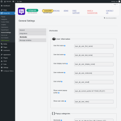 Page screenshot: Popup Box → General Settings → 
                            Shortcodes                        