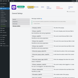 Page screenshot: Popup Box → General Settings → 
                            Message variables                        