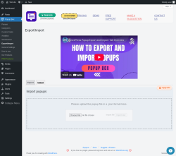 Page screenshot: Popup Box → Export/Import → Import